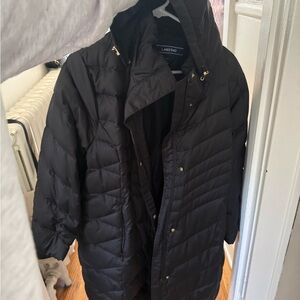 Lands' End Classic Black Long hooded puffer Jacket